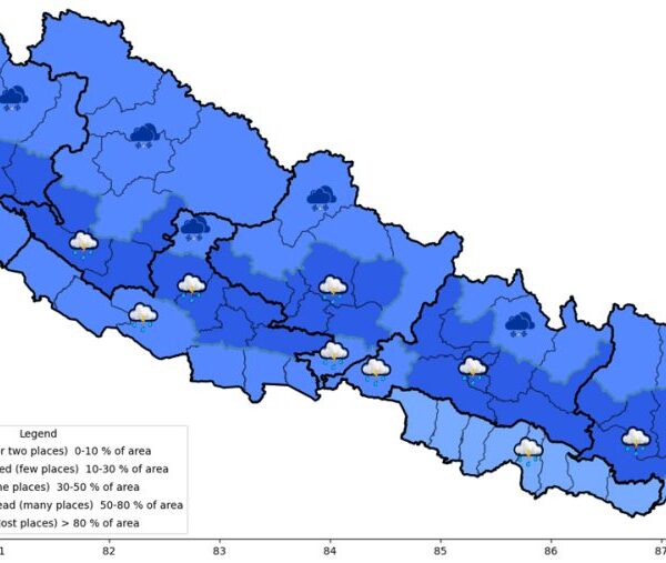सुदूरपश्चिमको तराई र अन्य ५ प्रदेशको पहाडी भूभागमा भारी वर्षा हुने